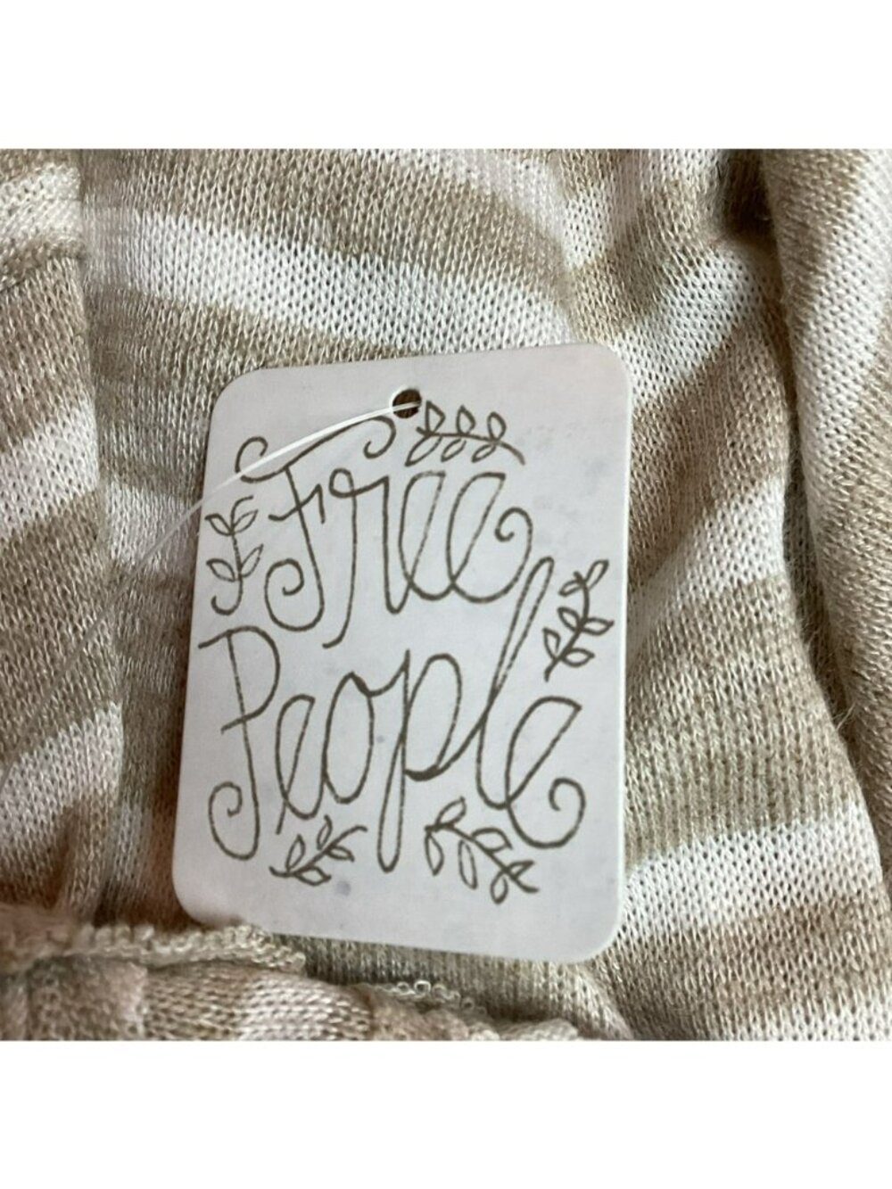 Free People Striped Linen-Blend Lightweight Sweater Top Size M Tan/Brown NEW - Picture 10 of 15